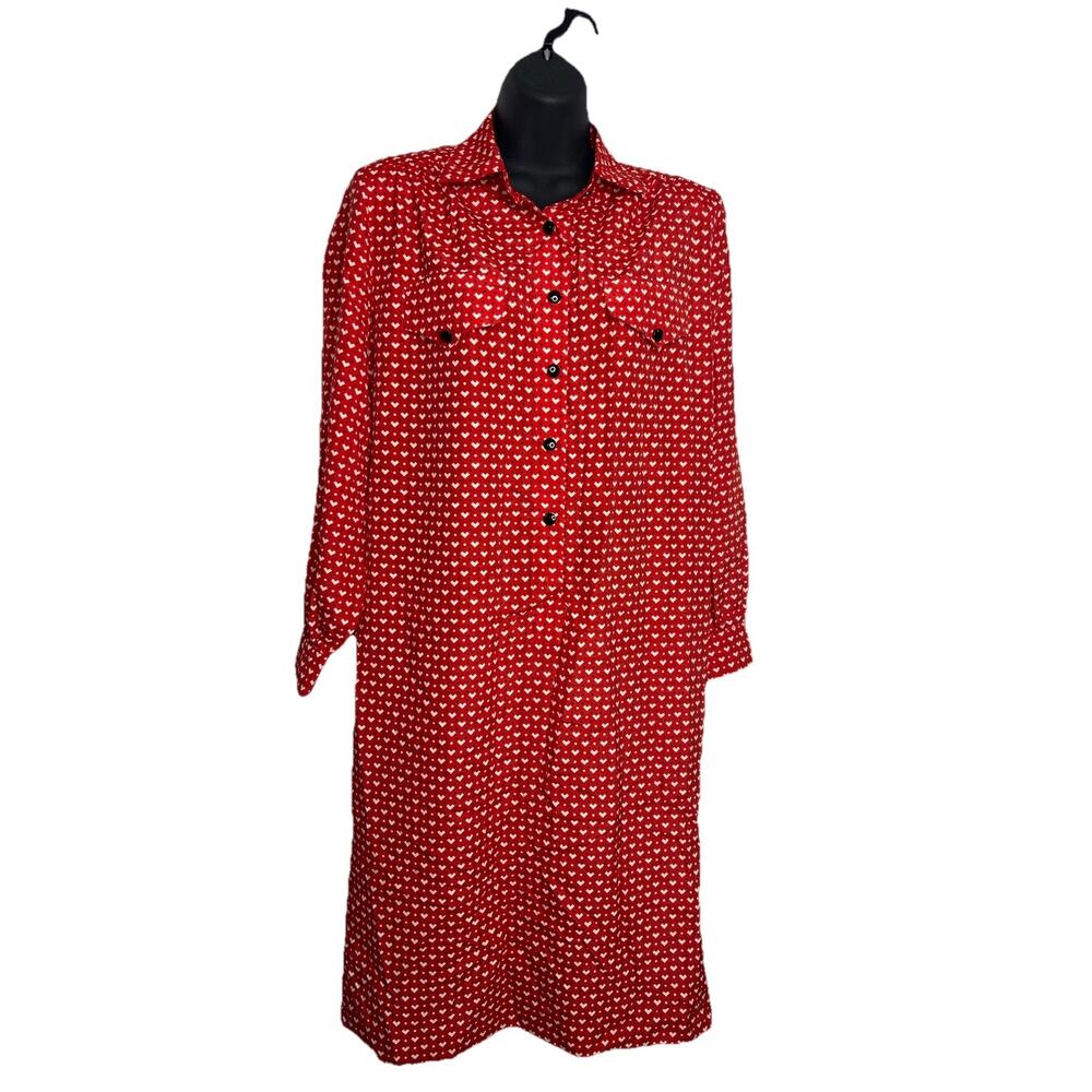 VTG Schrader Petites Red Geometric Long Sleeve Partial Button Down Dress Sz 6